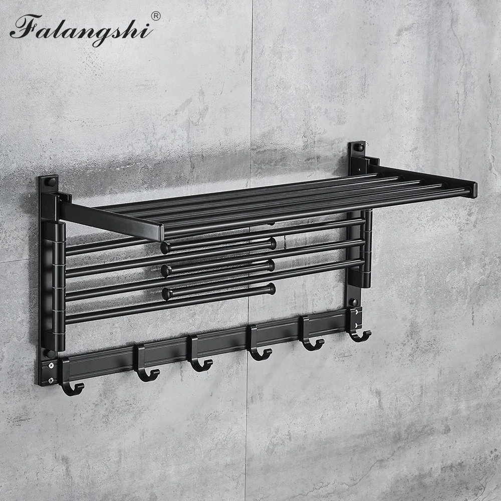 60cm czarny wieszak na ręczniki składany wieszak na ręczniki obrotowy obrót wieszak na ubrania naścienny aluminiowy półka łazienkowa WB8751