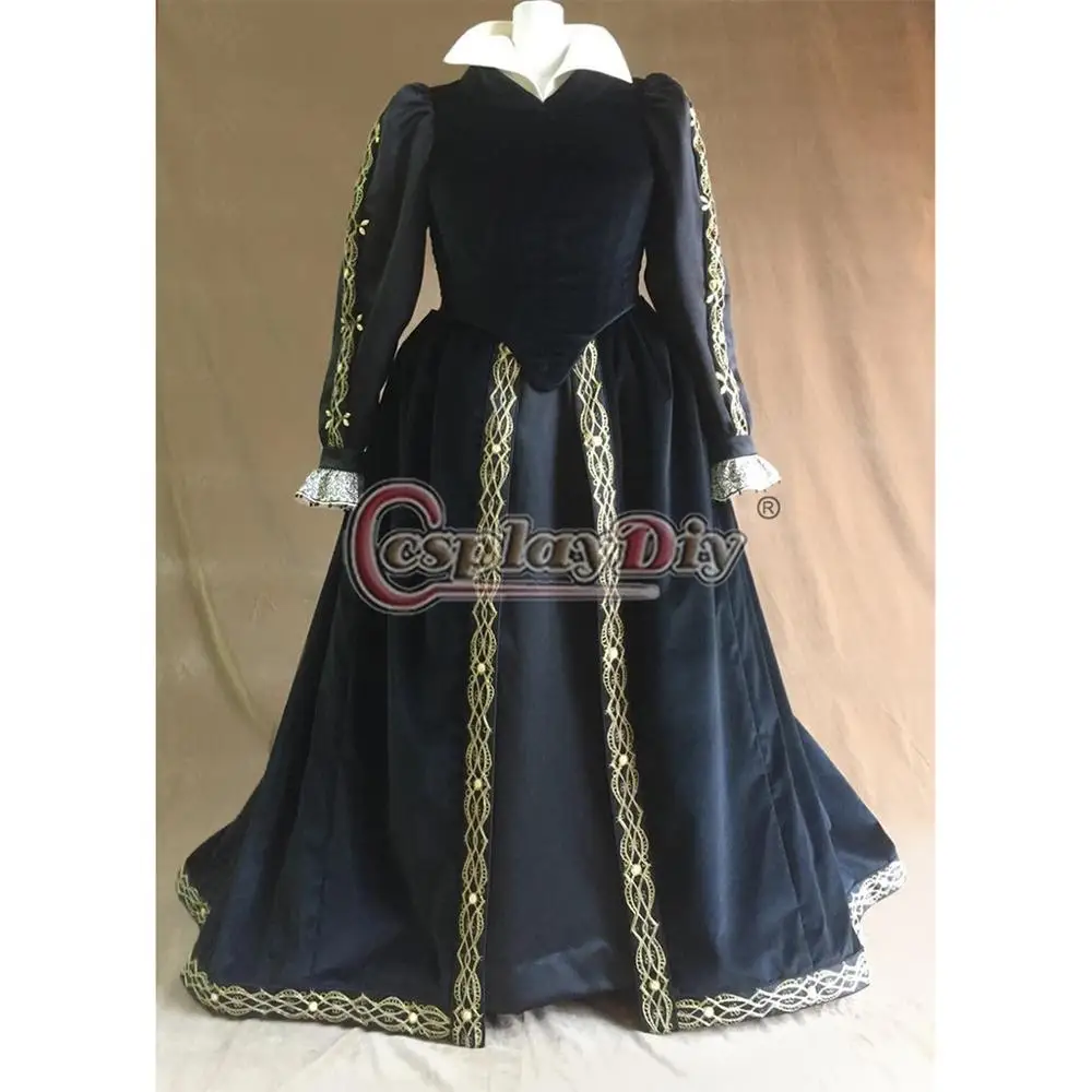 Cosplaydiy Custom Made 1500's Tudor Costume Dress Queen Tudor Black Gown Dress Renaissance Faire Gown Dress L320