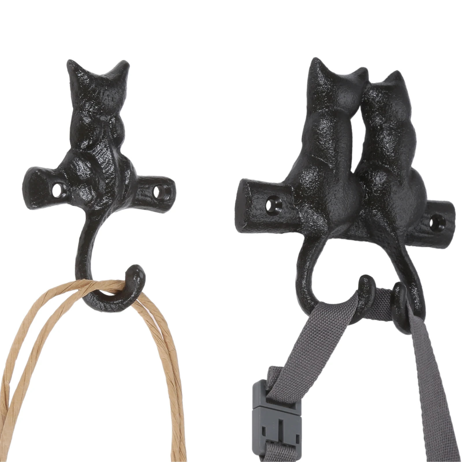 Single/Double Cats Hooks Cast Iron Wall Housekeeper Kitty Hanger Towel/Clothes/Coat Home Decor Garden Outdoor Bathroom Kitchen