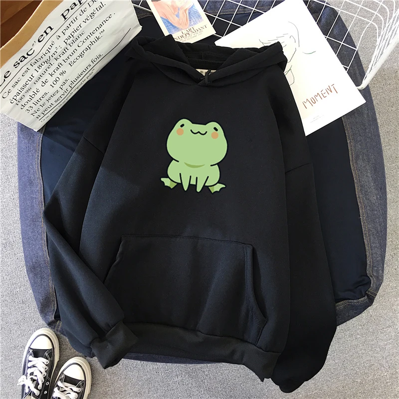 Frog Sweatshirt Loose Clothes Harajuku Long Sleeve Hooded Kawaii Hoodie for Girls Winter Hoodies Pocket Green Sweatshirts