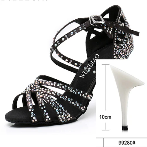 WUXIJIAO Women Party Dance Shoes Satin Shining rhinestones Soft Bottom Latin Dance Shoes Woman Salsa Dance Shoes heel5CM-10CM image 3