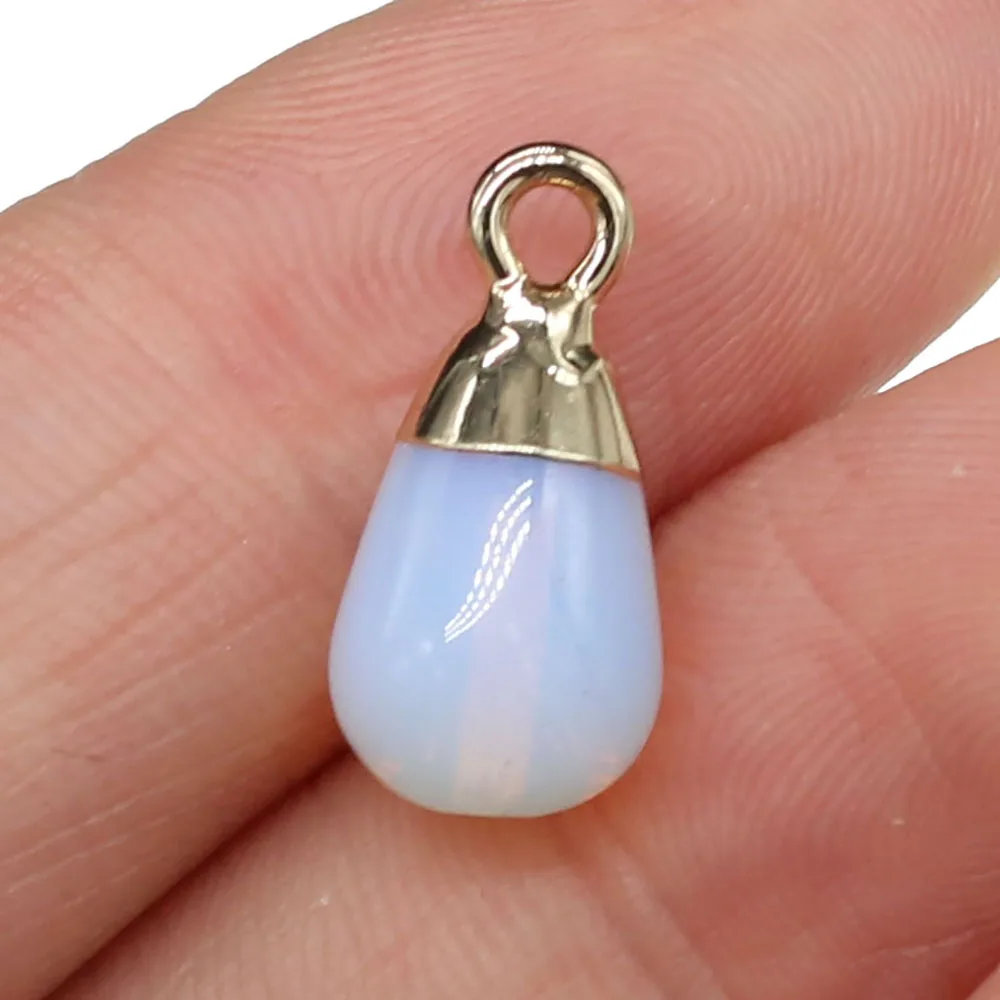 Natural Stone Rose Quartzs Opal Pendants Charms Stone Round Water Drop Shape Pendants DIY for Necklace or Jewelry Making 8x12mm