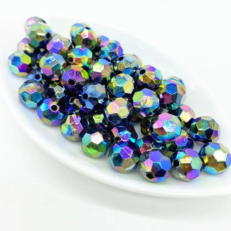 Electroplated AB Color Black White Beads Facet Acrylic  Loose Spacer  for Jewelry Making DIY Bracelet #ZZ04