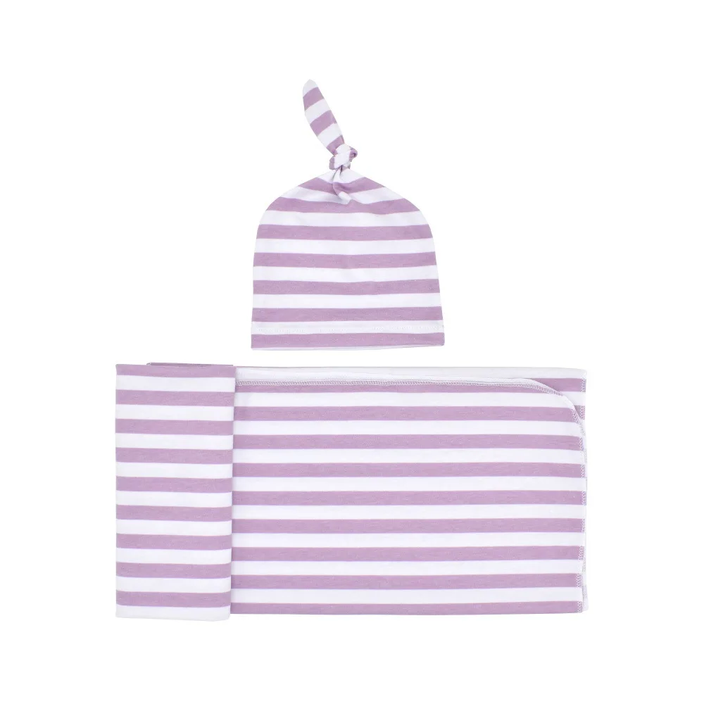 Rainbow Stripe Baby Swaddling Blanket Cap Cotton Baby Receiving Blanket and Hat Bedding Sleeping Bag for Newborn Babies Infants