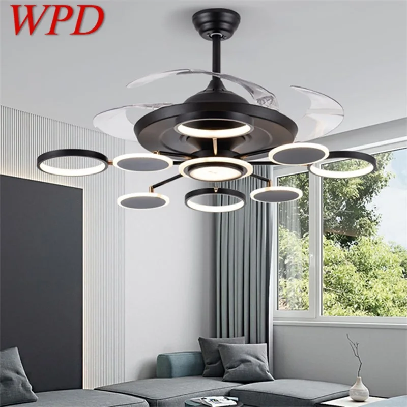 

WPD New Ceiling Fan Lights Modern Black LED Lamp Remote Control Without Blade For Home Dining Room Restaurant