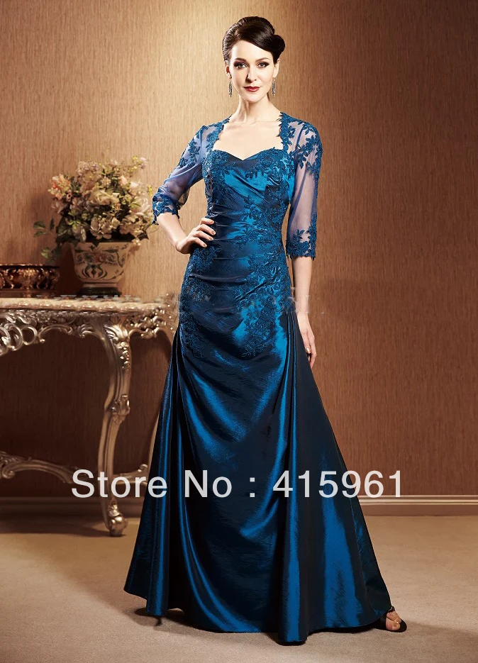 Vestido de madrinha farsali elegante blu Navy taffettà appliques di pizzo lungo 2019 abiti per la madre della sposa abiti da sposa