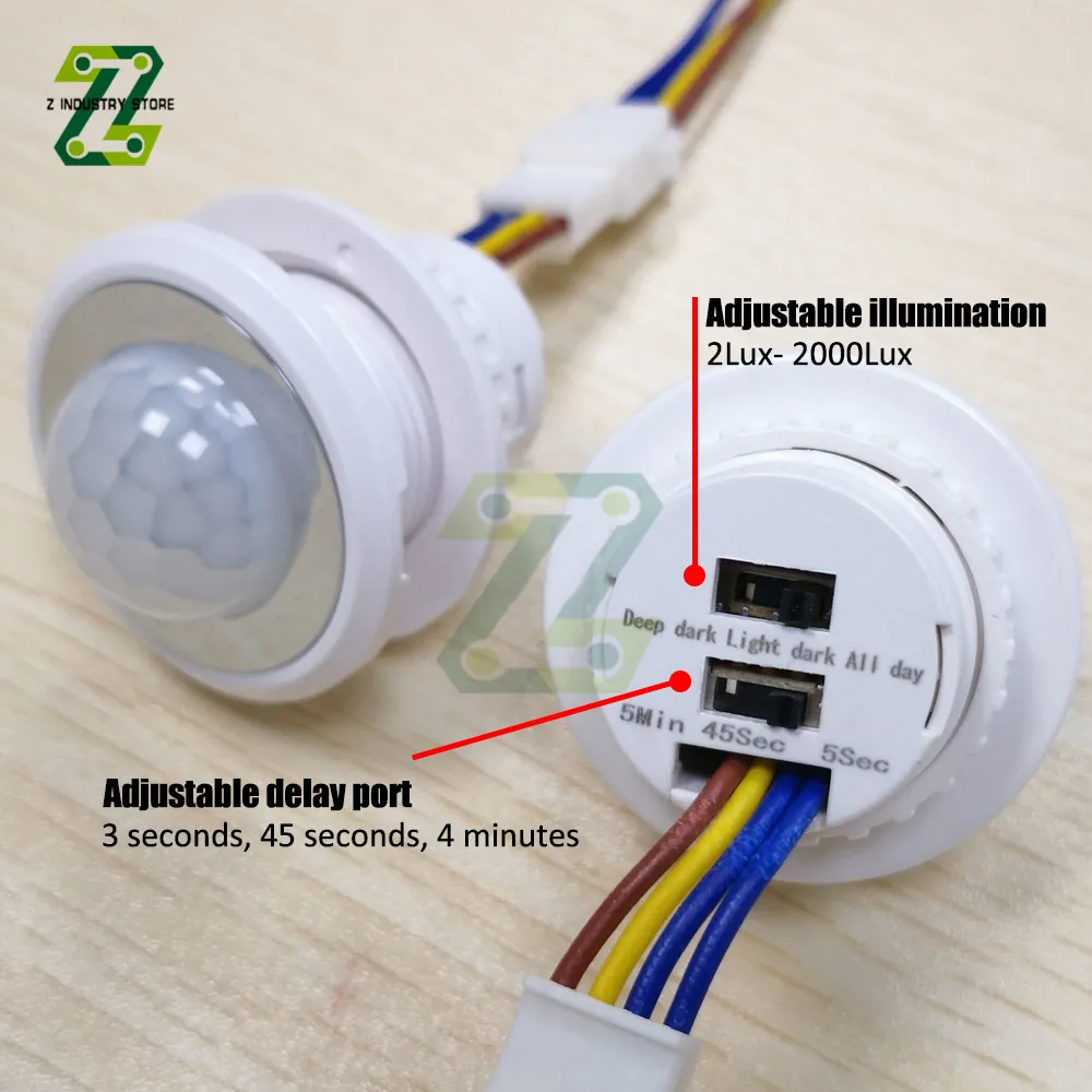 PIR Motion Sensor Light Switch Time Delay/Mode Adjust Infrared Human Body Motion Sensor Embedded Switch AC85-265V