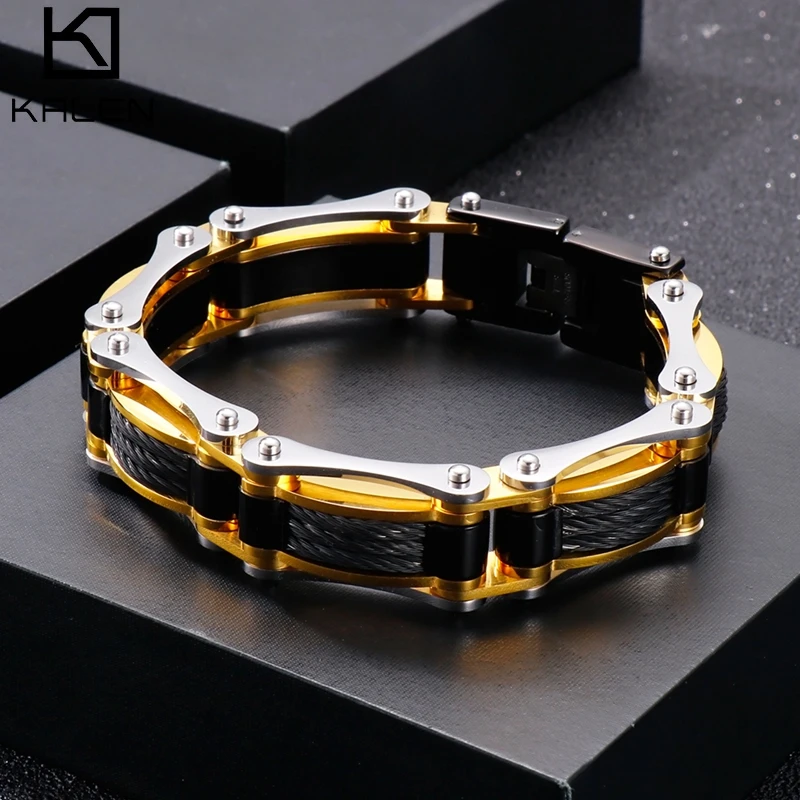 Stainless Steel Biker Chain Bracelet Mens Bracelet Link Chain Motorcycle Bicycle Style Bracelets Fashion Punk Bangles Jewelry