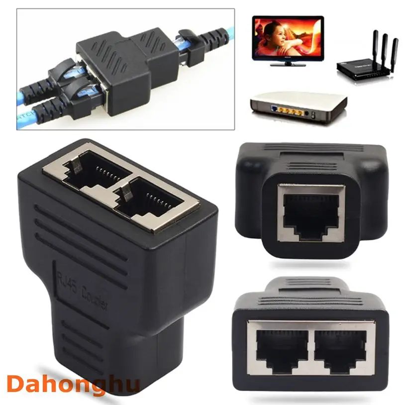 2pcs Black 1 To 2 LAN RJ45 Connector Network Cable Splitter Extender Plug Adapter Connector oxygen free copper conductor