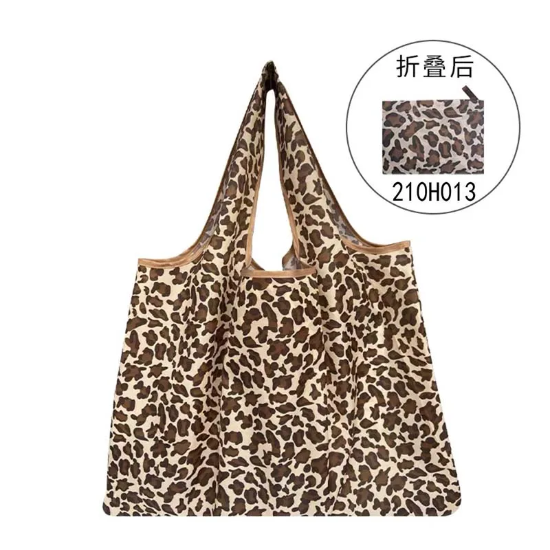 Newest Tote Foldable Colors ECO Reusable Polyester Portable Shoulder Handbag Cool Leopard Grain Green Folding Pouch Shopping Bag