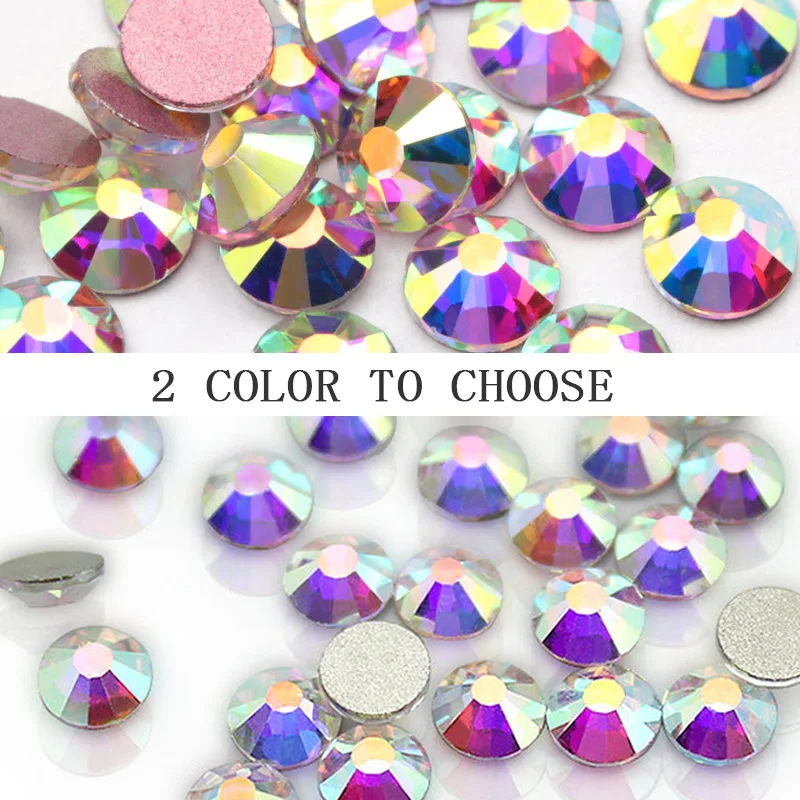 Top qualità 3D decorazione SS4-SS30 In Oro Rosa di Cristallo di Base AB Flatback del chiodo Non Rhinestone di Hotfix colla su nail art rhinestones