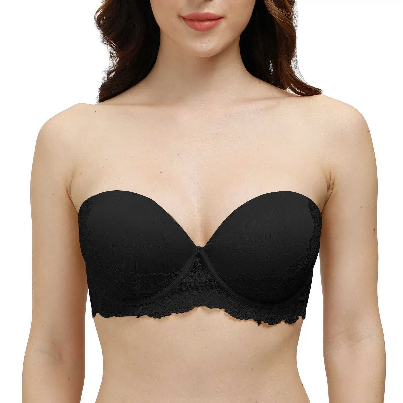 

New Strapless Sexy Women Bra Lace Embroidery Bras Push Up Padded Underwire Everyday Straps Adjusted Convertible Halter Multiway