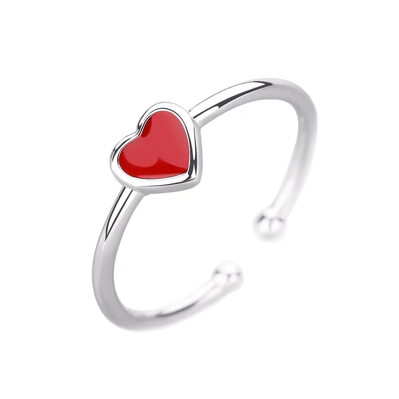 Bague en émail coeur rouge romantique pour femme, document en argent pour breloque, fête de mariage, bijoux fins, cadeaux mignons, mode 2020