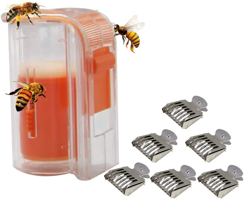 1 Pc Bee Queen Marker Bottle Breathable Plastic Anti-Escape Apiary Mark Cage And 6 Pcs Bee Clips Stainless Steel Queen Catcher