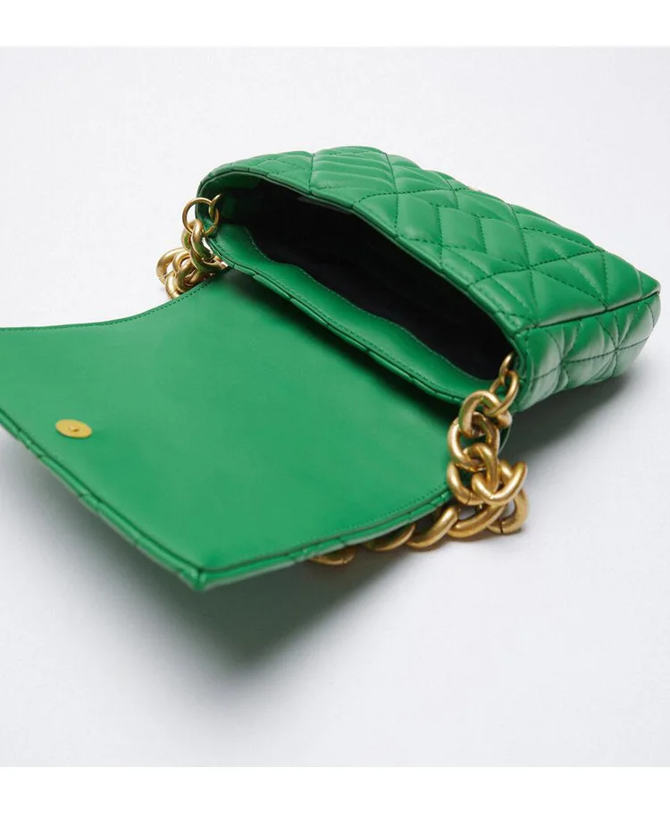 Design Casual Women Thick Chain Shoulder Bag Soft Pu Leather Purses Green Clutch Tote Bags for Women Clutch Bags Ladies Hand Bag