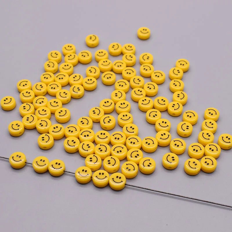 High-quality Acrylic Yellow Smiling Face Beads Round Loose Beads For Handmade Children's Bracelet Necklace Jewelry DIY Making