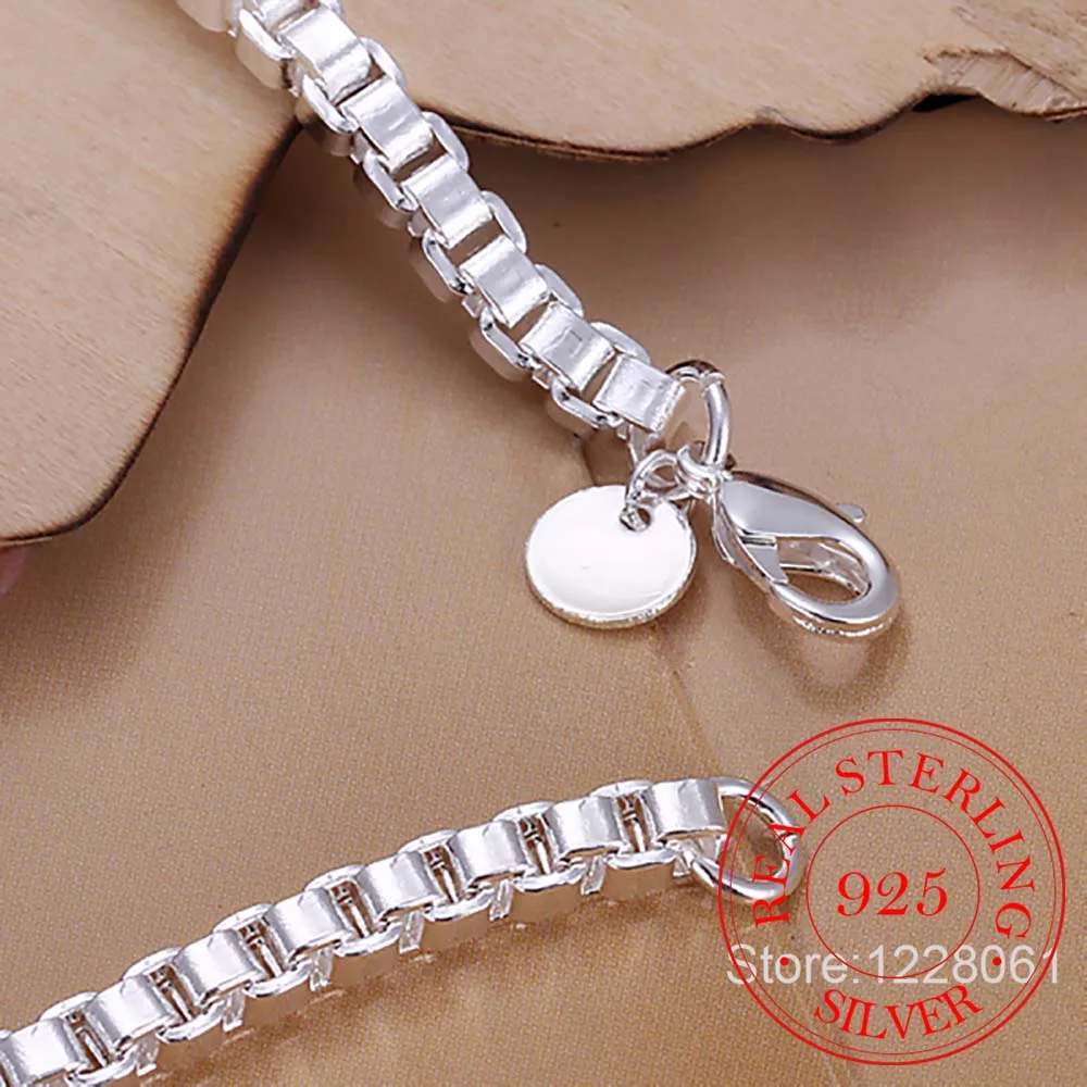 925 Sterling Silver Box Chain Bracelet Fashion Minimalist Female Luxury Bracelets For Women Silver Fine Jewelry Gifts