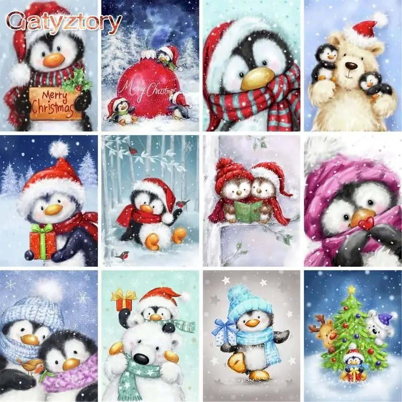 

GATYZTORY Cute Penguin Animal Painting By Numbers For Adults Kids 60x75cm Frame On Canvas Hand Painted Acrylic Paint Drawing Wal