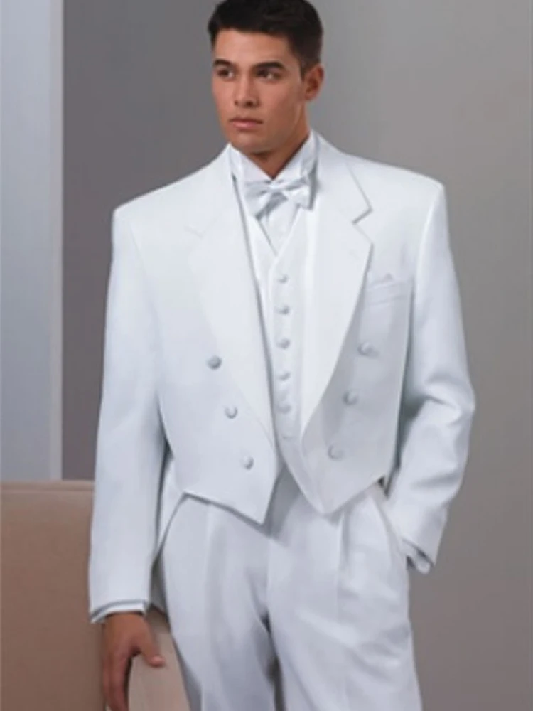 

Custom Made To Measure White Evening Tailcoats With Notch Lapel, Bespoke Wedding Tailcoat Suit,Tailored Groom Long Tail Tuxedos