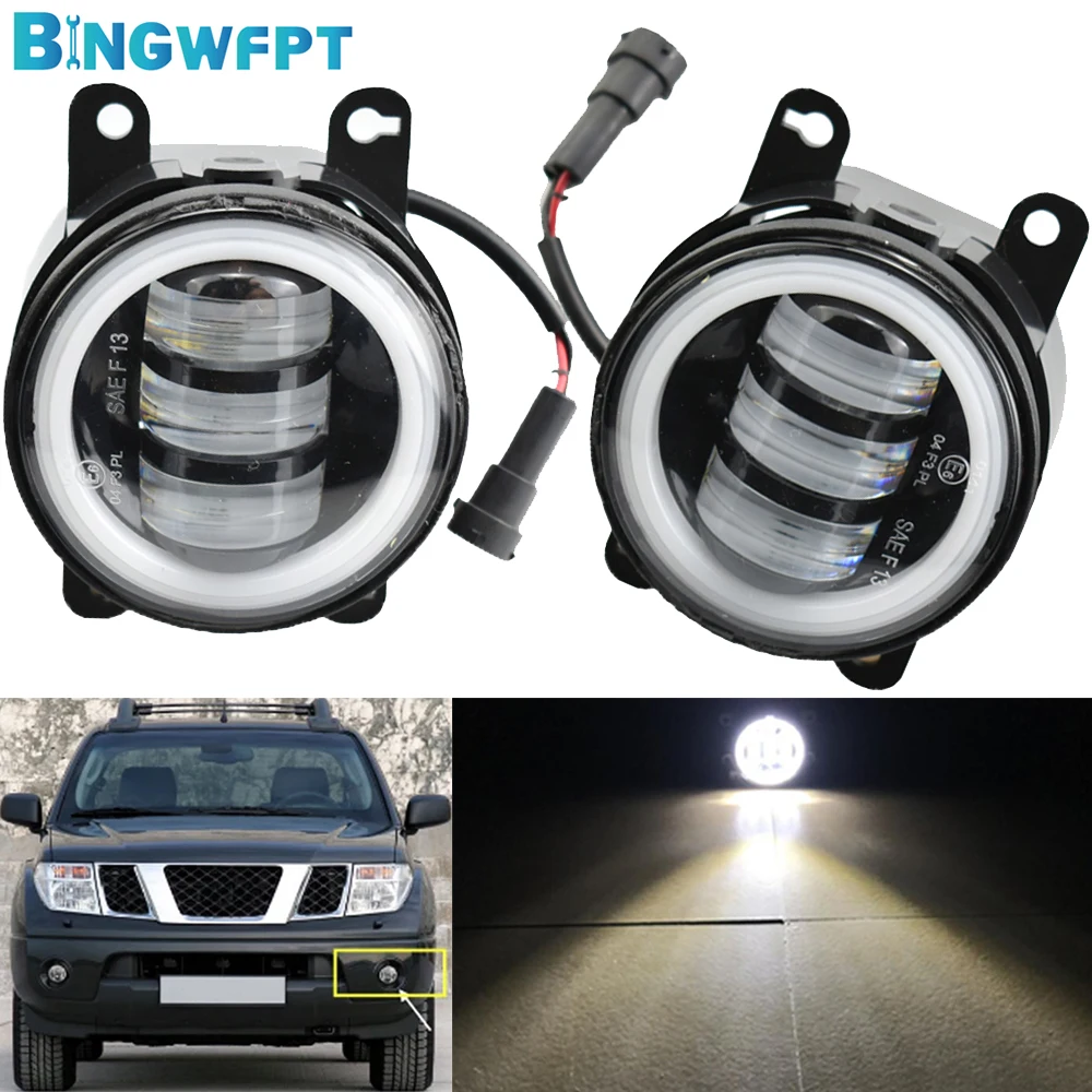 2PCS For Nissan Navara D40 2004-2015 For Nissan Leaf 2011-2015 LED 12V Fog Lights Angel Eye Fog Lamp Assembly DRL