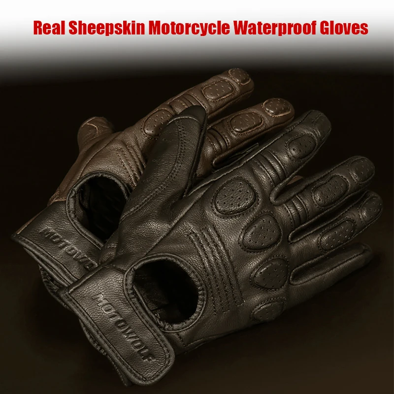 Retro Sheepskin Breathable Leather Motorcycle Gloves Racing Gloves Men's Motocross Winter&Summer Gloves Full/Half-finger gloves