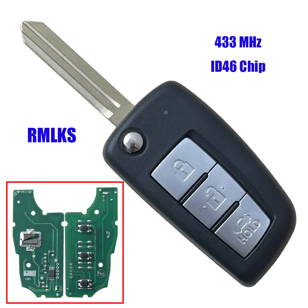 433MHz 4A ID46 PCF7952M di Vibrazione Chiave A Distanza Per Nissan Qashqai J11 Pulsar C13 Juke F15 X-Trail T32 Micra CWTWB1G767 3 Pulsante