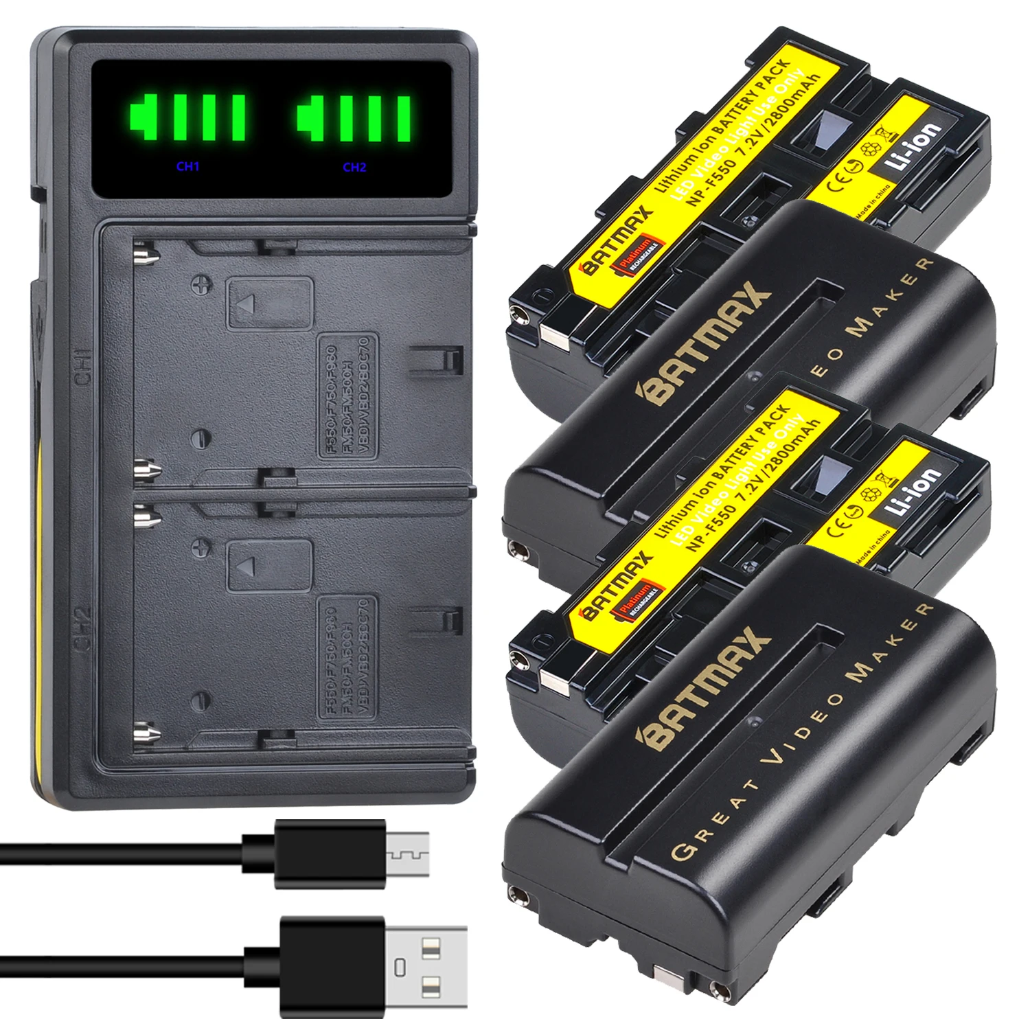 2600mAh NP-F570 NP-F550 distillé F550 F570 F530 F330 Lumière Batterie + LCD touristes USB Chargeur pour Yongnuo Viltrox Vidéo LED Lumière