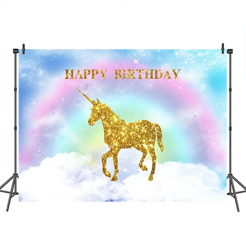 

MOCSIKA Happy Birthday Backdrop Cloud Rinbow Unicorn Photographic Background for Children Pattern Custom Background for Photo