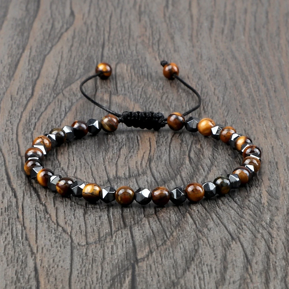 Fahsion Men Bracelet Irregular Natural Tiger Eye Stone Distance Beaded Bracelets&Bangles Women Men Counple Yoga New Jewelry 4mm