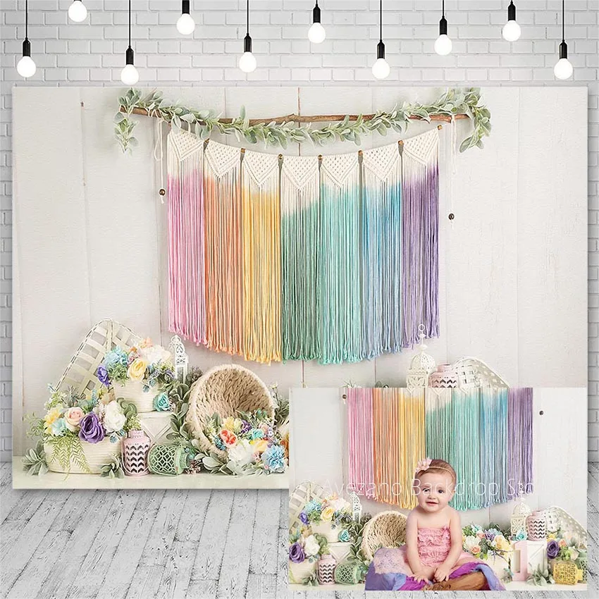 

Avezano Photography Backdrops Birthday Spring Flowers Green Leaves Color Line Backgrounds Photo Studio Photozone Photocall Decor