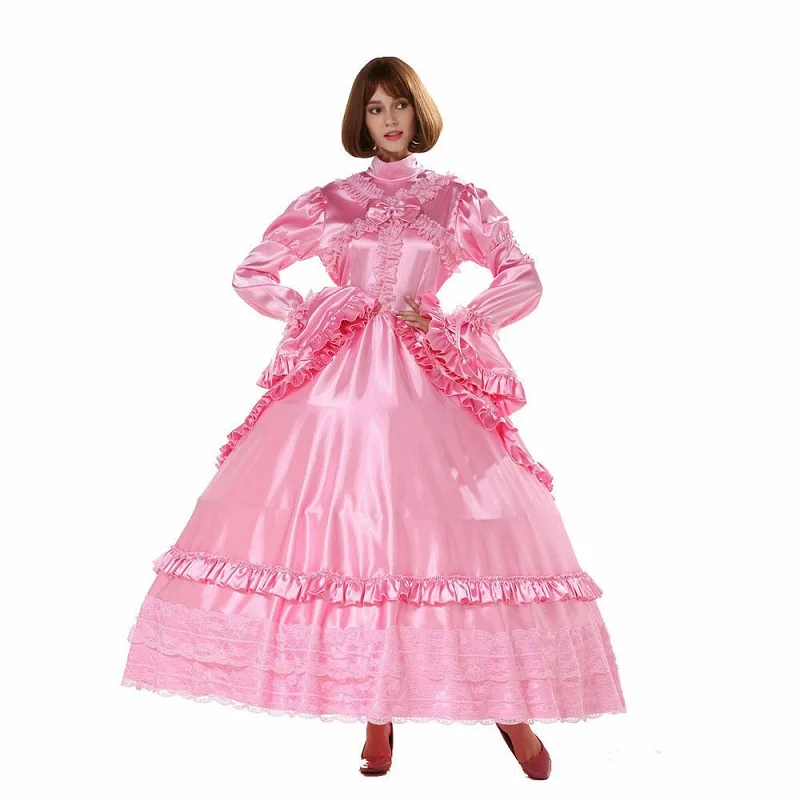 Sissy girl lockable gothic Lolita punk satin dress pseudo nymph big sleeve costume