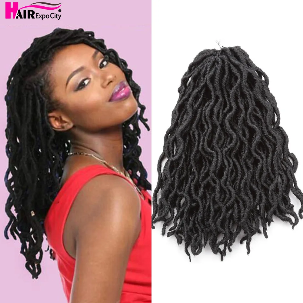 Extensiones de cabello trenzado de onda sintética, pelo de ganchillo, 18 hebras, 12 ", 18", 24 ", Goddess Faux Locs, Expo City