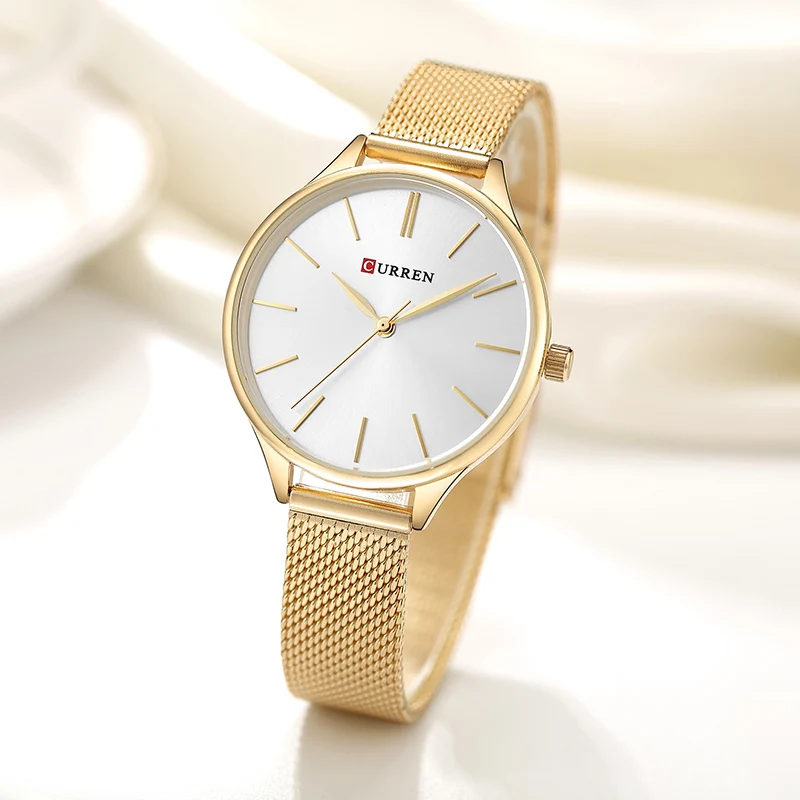 CURREN-relojes sencillos y elegantes para mujer, reloj de cuarzo con banda de acero inoxidable, relojes de pulsera informales a la moda