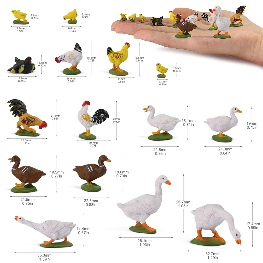 Evemodel 15pcs/30pcs 1:43 PVC Model Chicken Duck Hen Goose O Scale Poultry Domestic Fowl AN4304