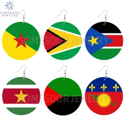 SOMESOOR National Coutry Flag Printed Wooden Drop Earrings Guadeloupe French Guiana France Provinces Loops Dangle For Women Gift