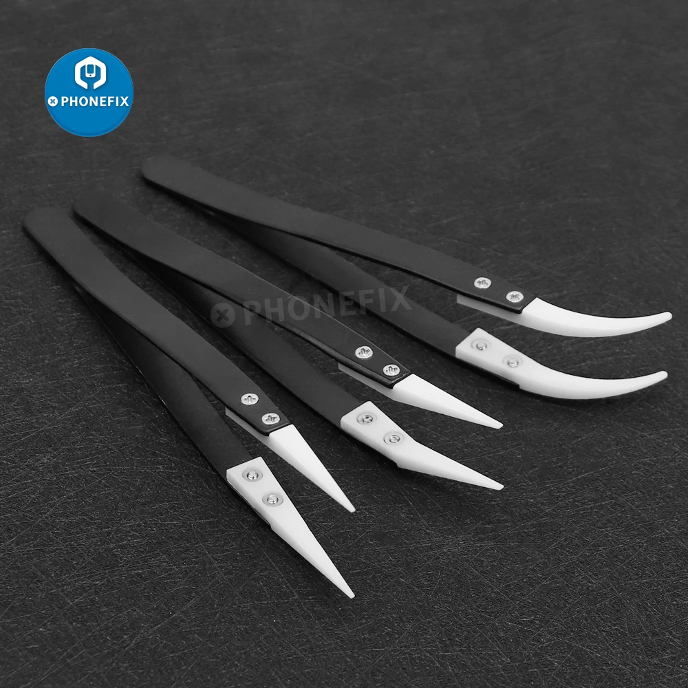 Anti-Static Ceramic Tweezers Electronic Cigarette Industrial Tweezers Insulated Straight Curved Tip for BGA SMD PCB IC Repair