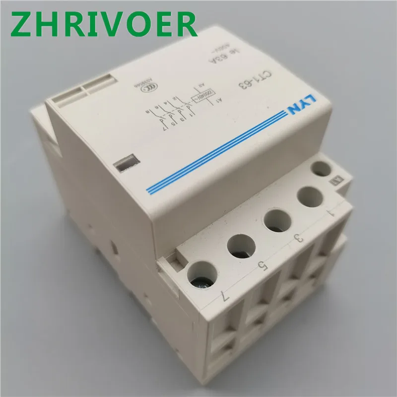 1PCS CT1-63 4P 32A 40A 63A 220V 400V~ 50/60HZ Din rail Household ac Modular contactor 4NO 2NO 2NC 4NC