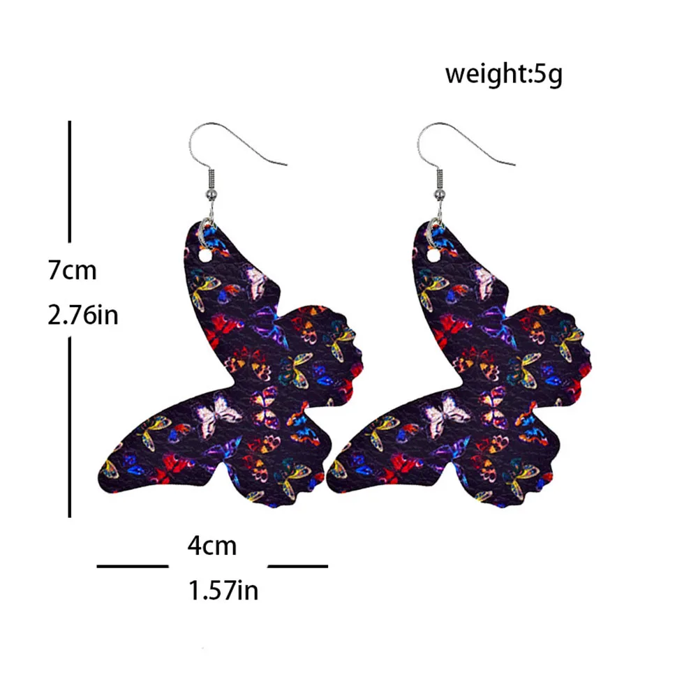 1 Pair Simulation Colorful Butterfly Shape Leather Drop Earrings For Female Double Sided Printed Creative Lovely Jewelry Gifts