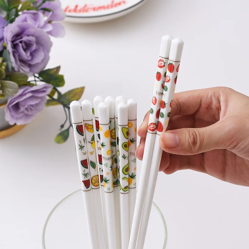 5Pairs/Set Fruit Ceramics Chopsticks Eco-friendly Kitchen Tool China Chopsticks Anti-Slip Ceramic Tableware