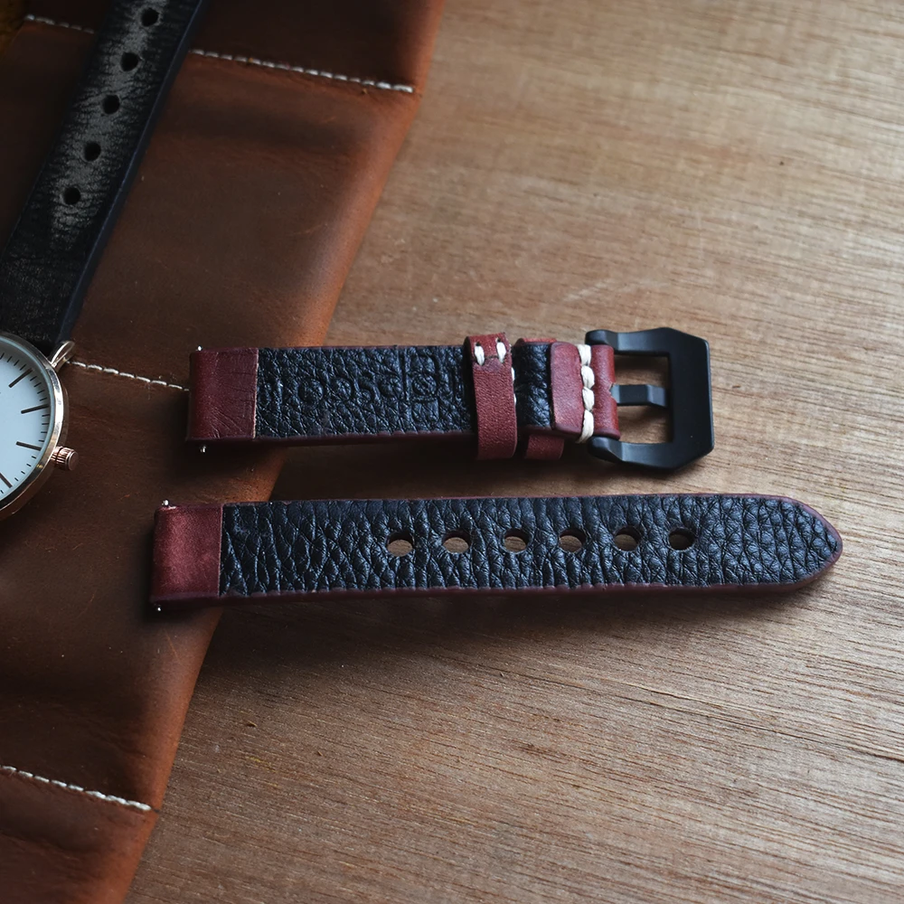 Handmade Cow Leather Watch Strap 18mm 20mm 22mm 24mm Vintage Watch Band Replacement Wristband Handmade Stitching Watchband