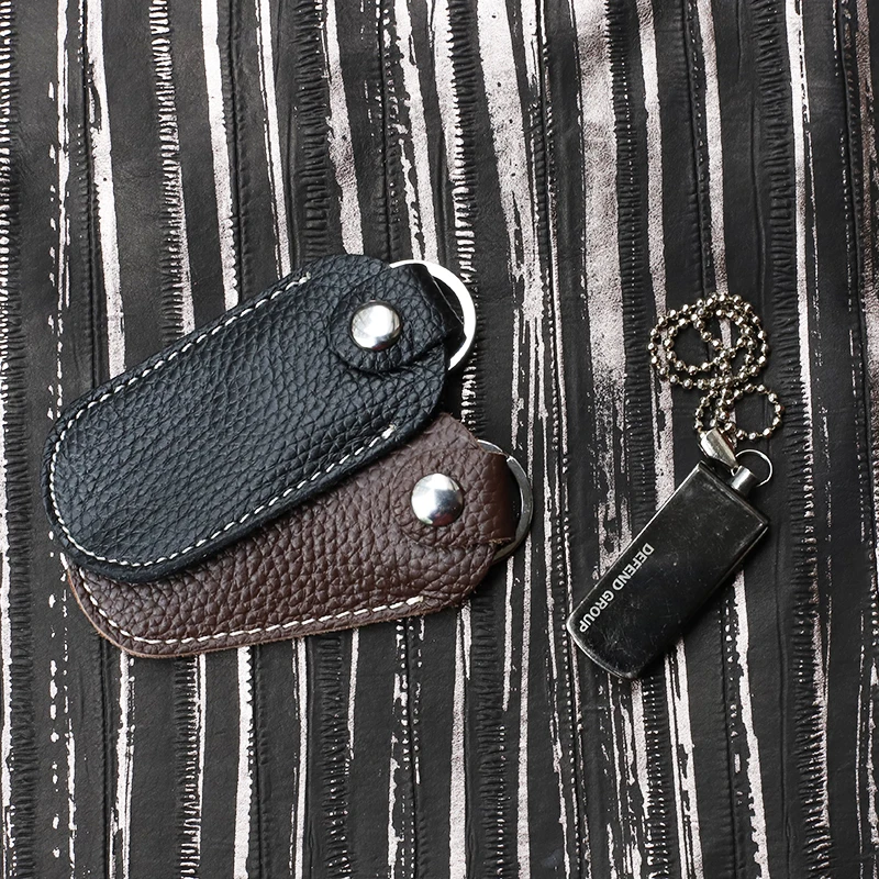 Genuine Leather U Disk Hasp Storage Bags Protective Cover Key Holder Black Bag Cases for USB Flash Drive Pen Drive Pendrives