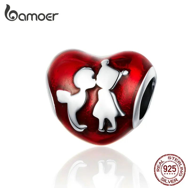 

BAMOER Enamel Heart Beads for Charm Bracelet Bangle 925 Sterling Silver Boy and Girl Friends Charms Luxury Brand Jewelry SCC1187