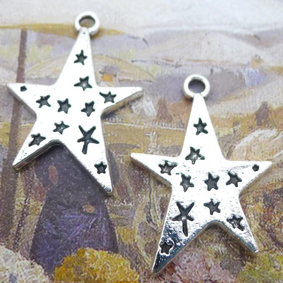 10pcs/Lot 20x30mm Antique Silver Color Stars Charms Pendant For Jewelry Making DIY Jewelry Findings