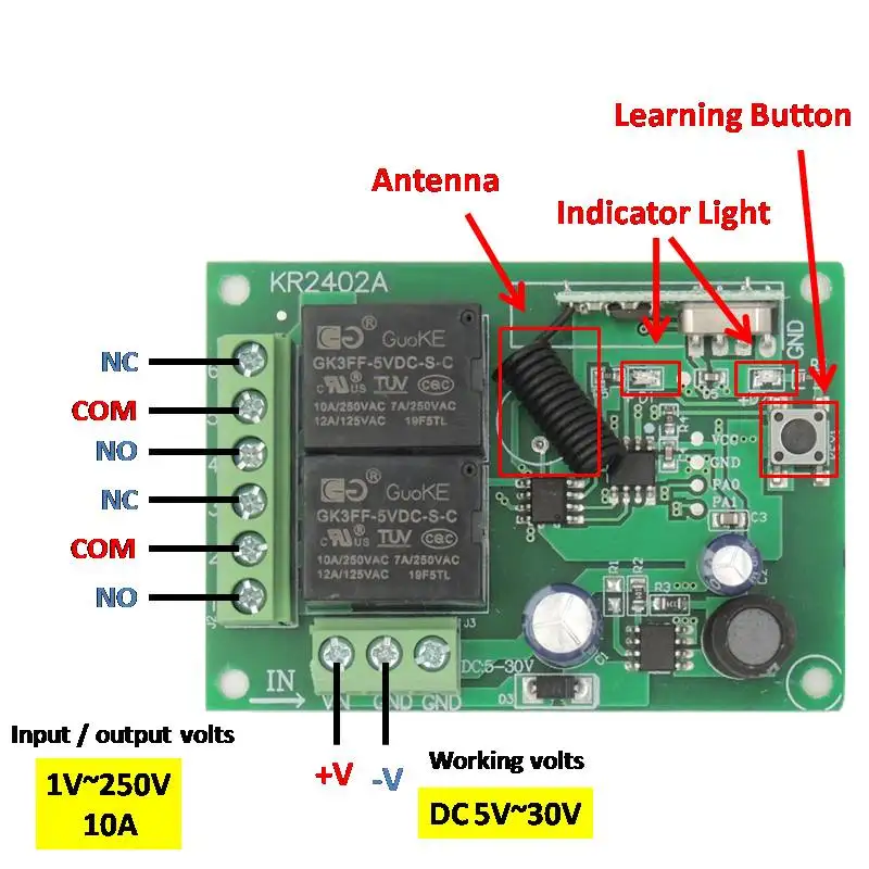 Rf pilot zdalnego sterowania System 433Mhz uniwersalny bezprzewodowy przełącznik DIY DC 5V ~ 30V 2CH rf przekaźnik odbiorczy pokładzie i daleki