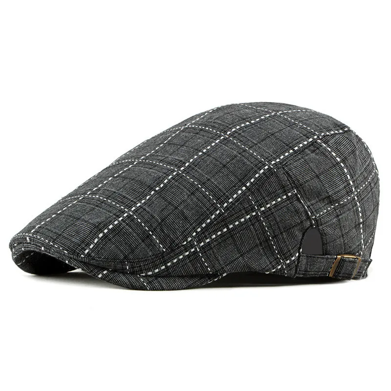 Spring Summer Newsboy Caps Men Plaid Cotton Flat Peaked Cap Women Painter Beret Hats 19