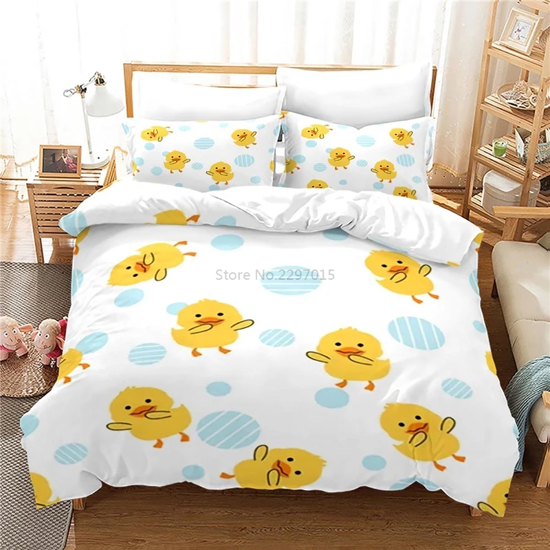 Little Yellow Duck Children Bedding Set Cartoon Cute Printed Comforter Cover Set Pillowcase Single Double Queen King Duvet Cover