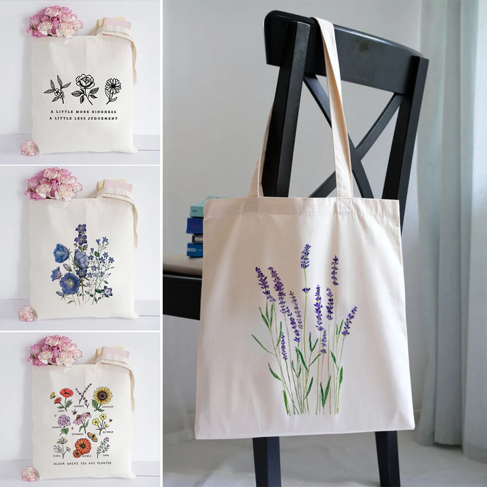 

Women's Casual Sun Flowers Canvas Shoulder Bag Handbag Plant Printing Shopping Bags Eco High Capacity Outdoor Beach Tote Bags