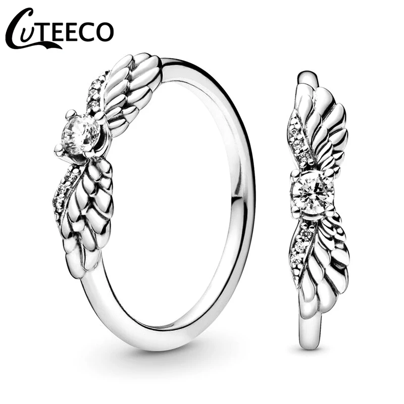 CUTEECO 2021 New Shiny Angel Wings Rings Zircon Wedding Rings for Women Luxurious Engagement Ring Jewelry Gifts Bague Femme