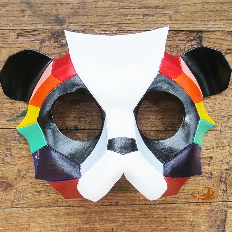 Made Hand Rinbow Panda Mask Genuine Cowhide Leather Face Masks Art decorations Halloween Christmas masquerade dance mask props