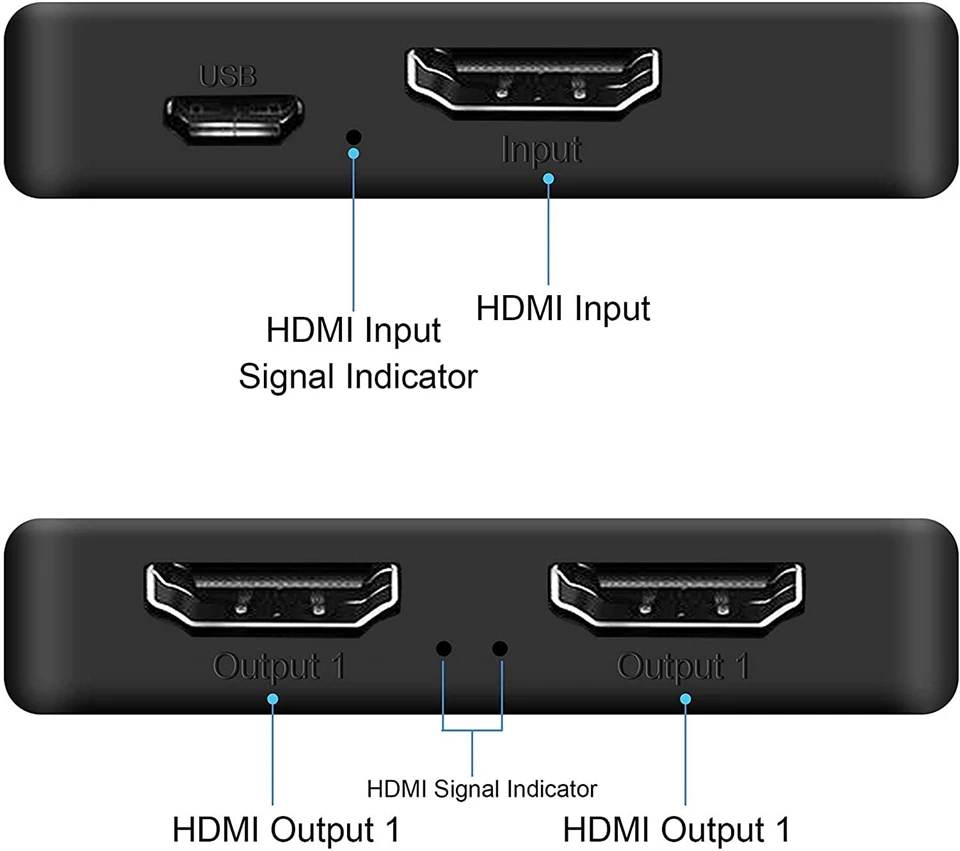 Navceker HDMI Splitter 1x2 1080P 4K HDMI Splitter 1 in 2 out 2 Port HDMI Amplifier HDMI Cable Splitter 2.0 For HDTV PS4 PS5 Xbox